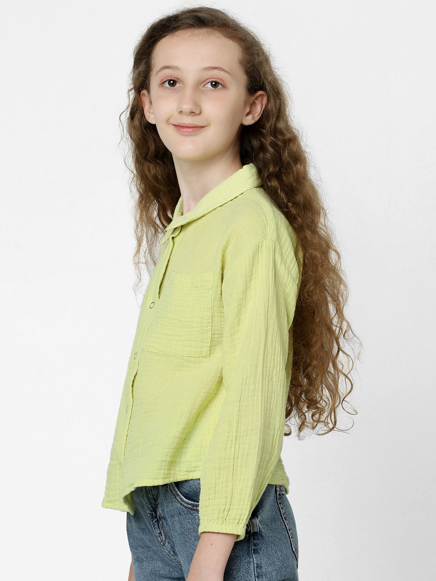 KIDS ONLY Lime Green Solid Full Sleeves Shirt