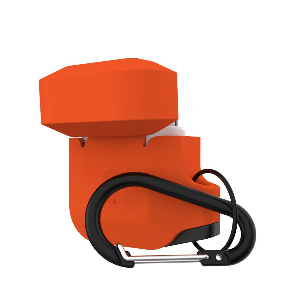 UAG AirPods (1st Gen & 2nd Gen) Rugged Silicone Case with Detachable Carabiner, Orange/Dark Grey