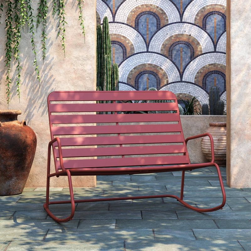 Roberta Outdoor/Indoor Rocker Loveseat - Persimmon Red - Novogratz