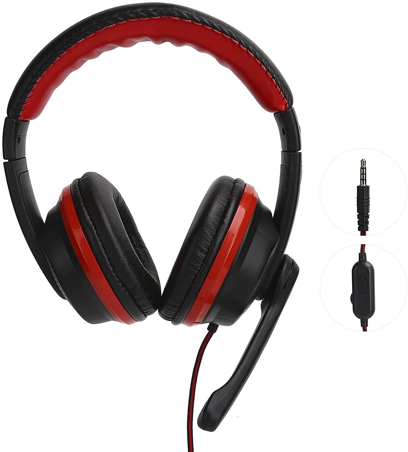 Dilwe Stereo Gaming Headset, 3.5mm Gaming Headphone Wired with Microphone, Bass Surround, Noise Cancelling Over Ear Headphones for PS4, PC, Mobile Phone(Red)