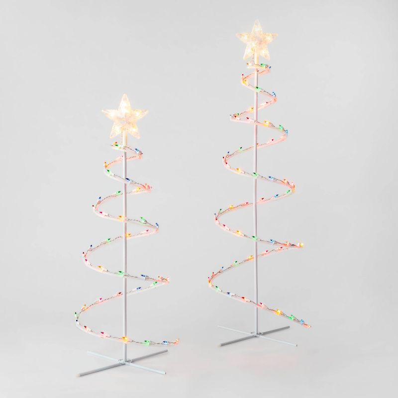 2ct 4' & 3' Christmas Incandescent Spiral Trees Novelty Sculpture Multicolored - Wondershop™