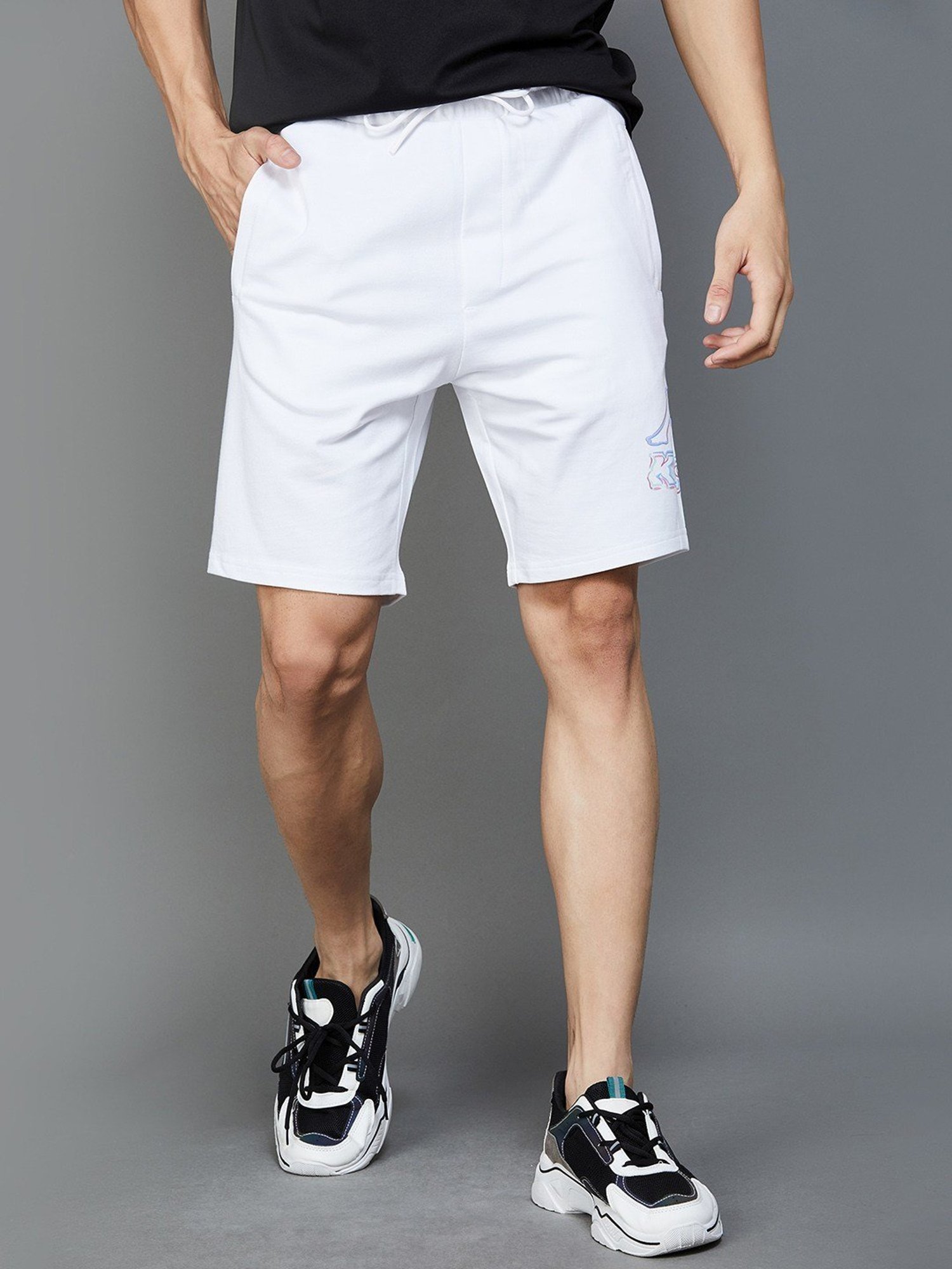 KAPPA White Cotton Regular Fit Printed Shorts