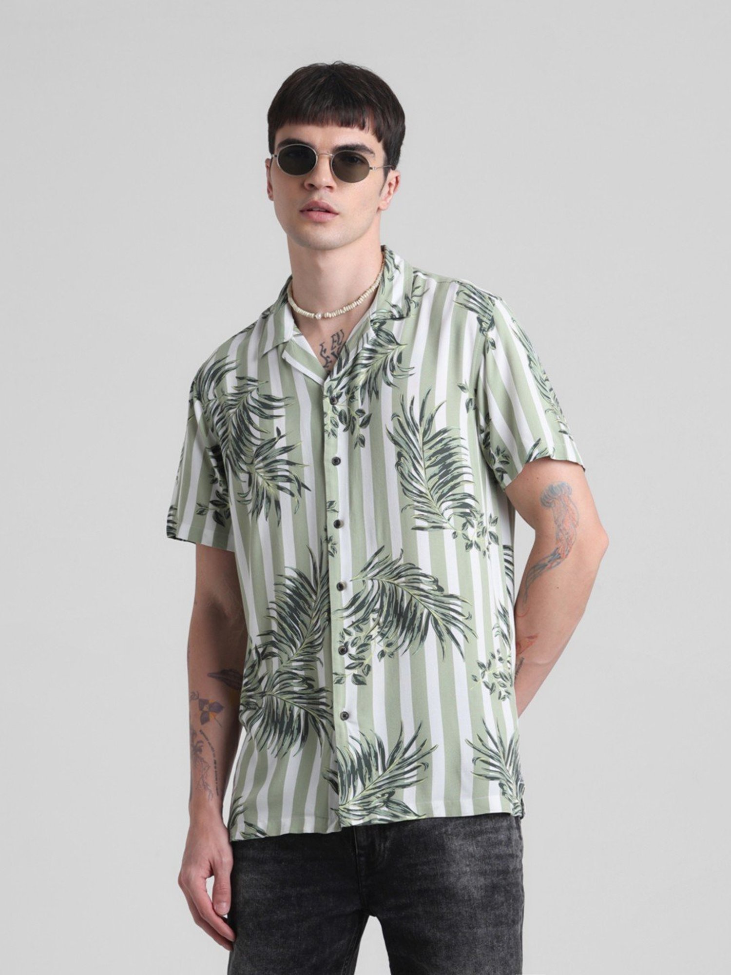 Jack & Jones Oil Green Regular Fit Floral Print Shirt