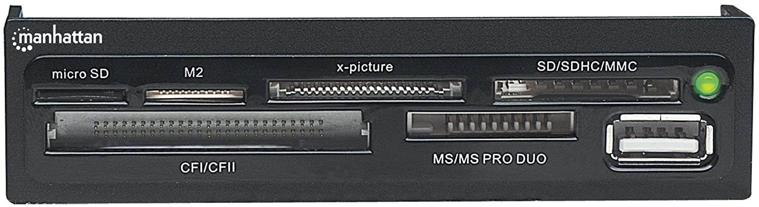 Manhattan Hi-Speed USB 3.5-Inch Bay Mount 60-in-1 Multi-Card Reader/Writer, Black (100915)