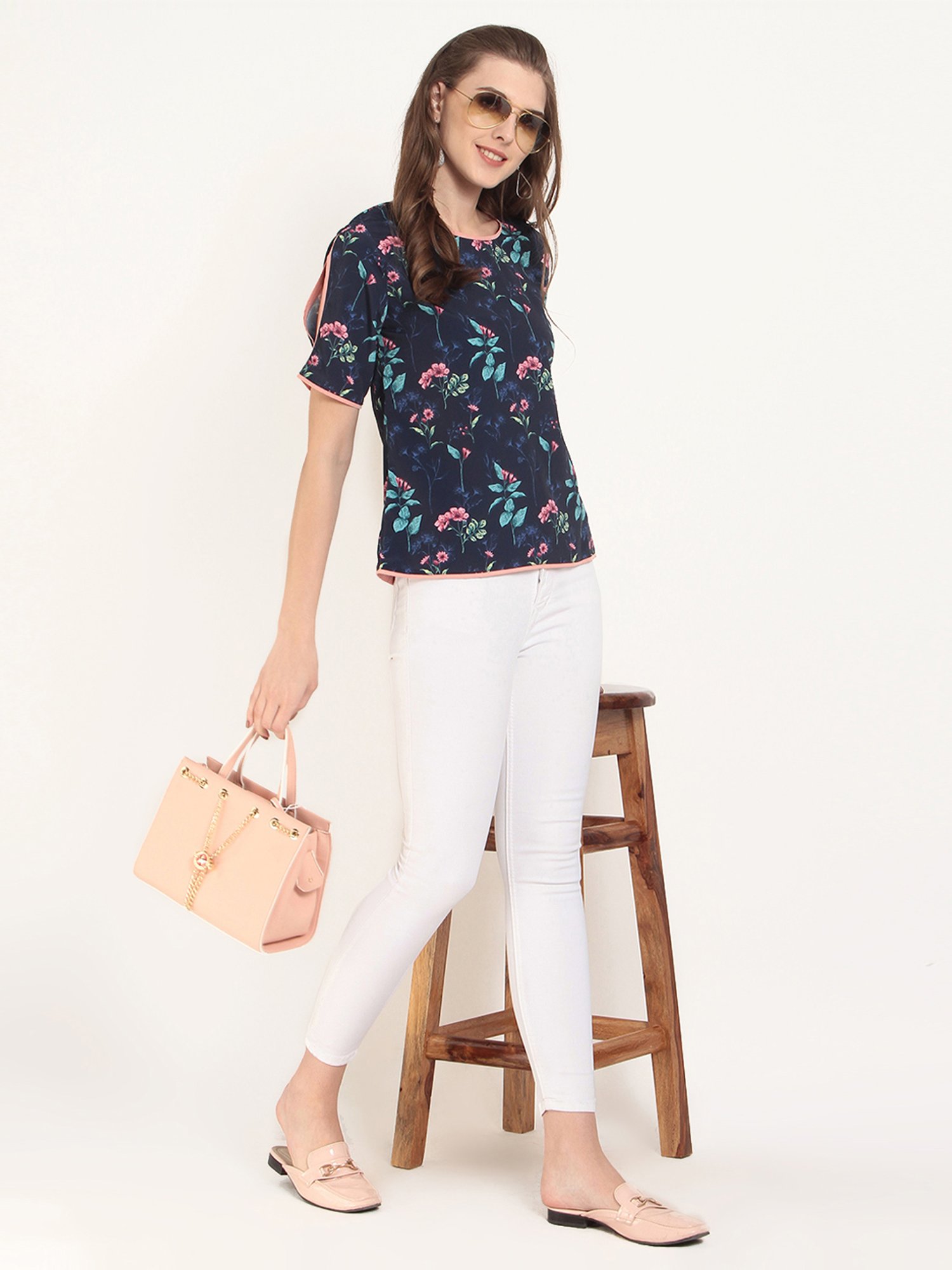 Marie Claire Navy Floral Print Top