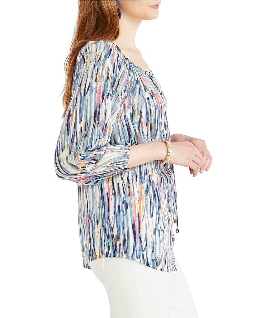 NIC + ZOE Toucan Print Boat Neck 3/4 Sleeve Blouse