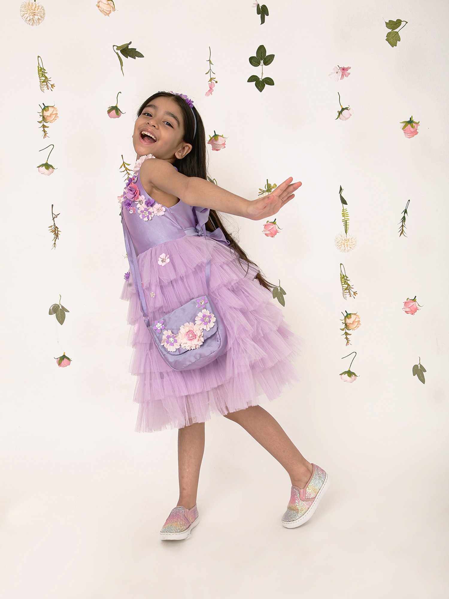 A Little Fable Girls Lavender Applique Dress