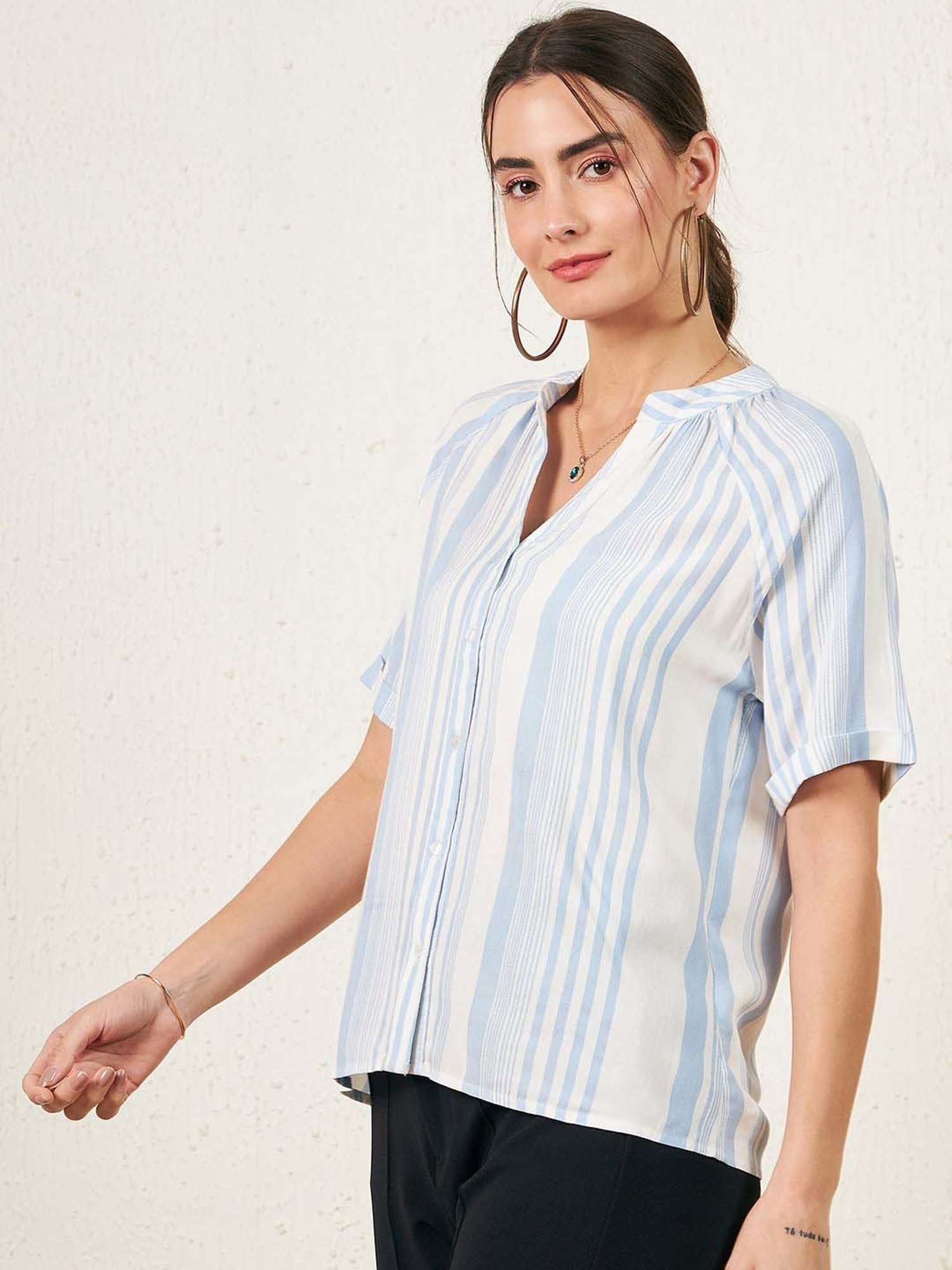 Carlton London Blue & White Striped Top