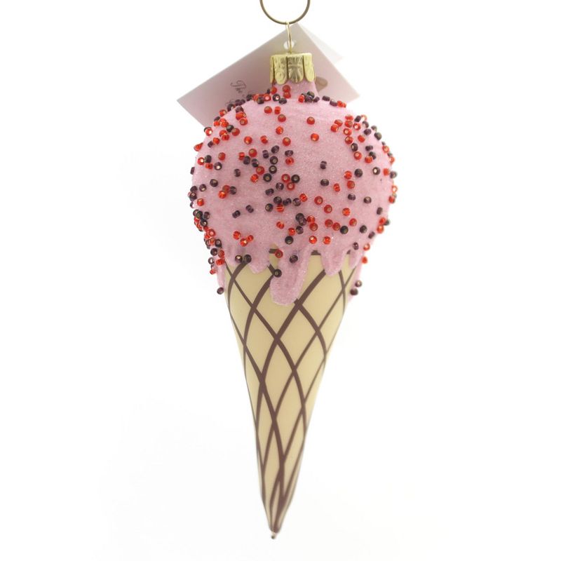 Golden Bell Collection 5.5" Strawberry Cone W/ Sprinkles Ornament Ice Cream  -  Tree Ornaments