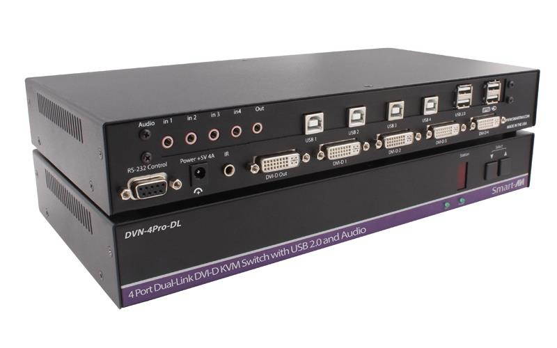Smartavi DVN-4Pro-DLS 4-Port Dual-Link DVI-D KVM Switcher w USB 2.0/Audio