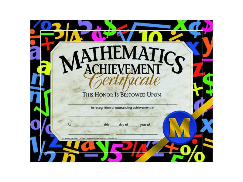 Hayes Math Achievement Certificate, 11 x 8-1/2 inches, Paper, pk of 30