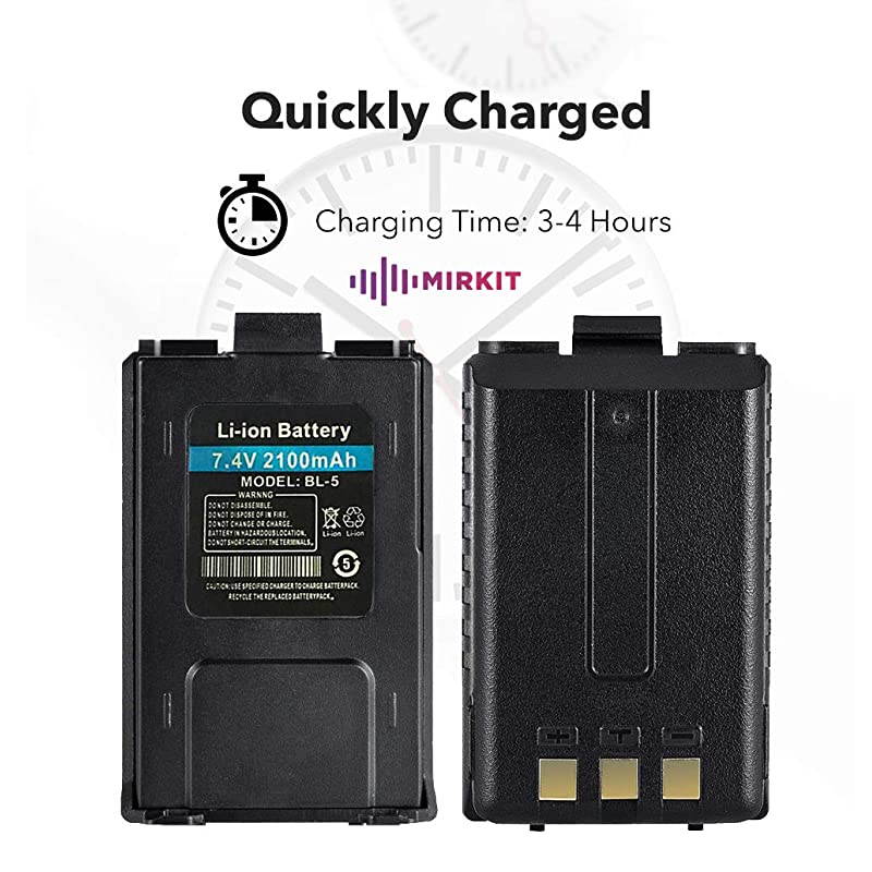 Baofeng Battery BL5 Li ion 74V 2100mAh for TwoWay HAM Radio UV5R v2+ BFF8HP Rechargeable Extended Batteries Accessories and Parts for radios by  Radio USA Warranty
