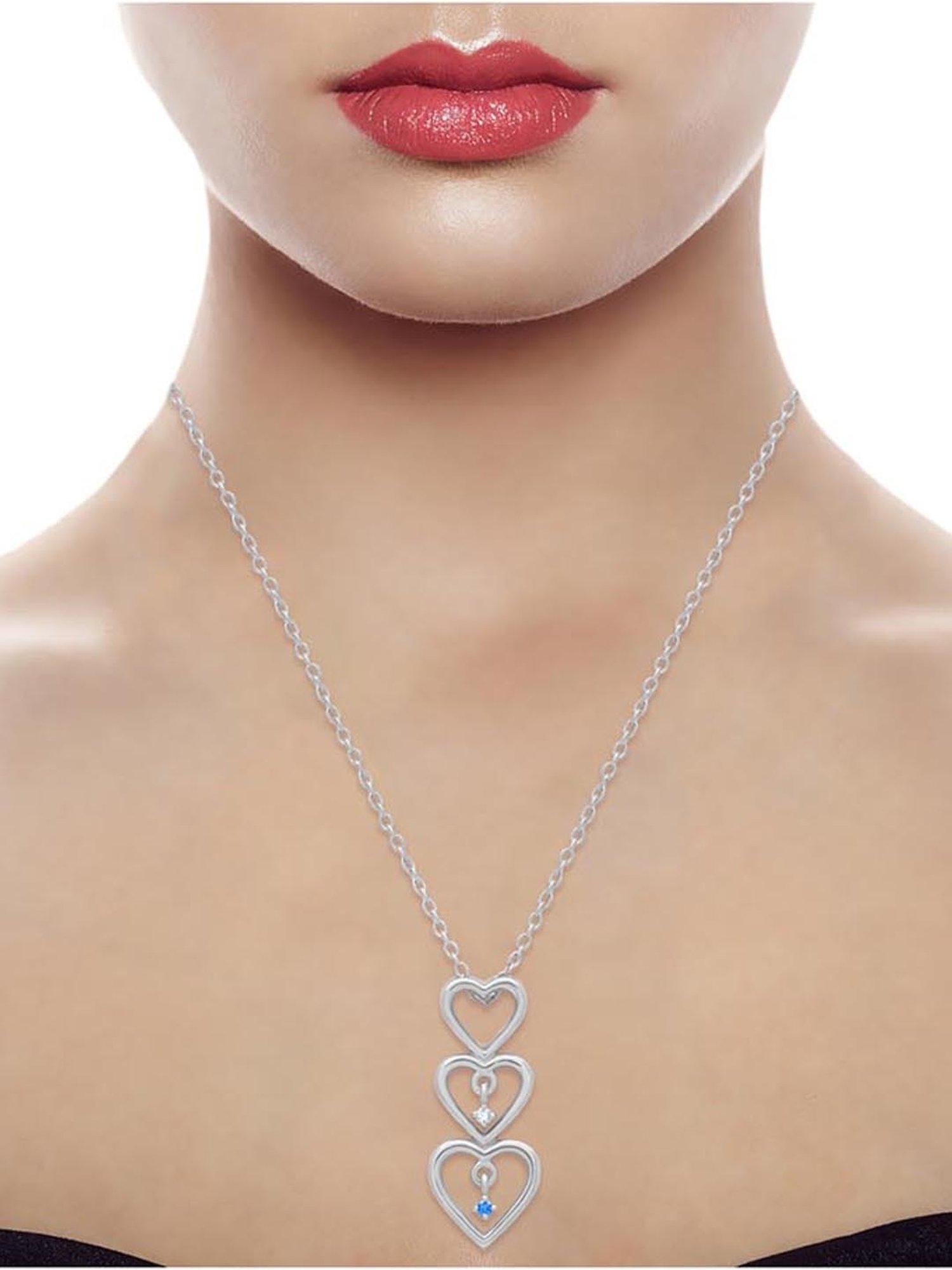 Anayra 92.5 Sterling Silver Heart Pendant with Chain for Women