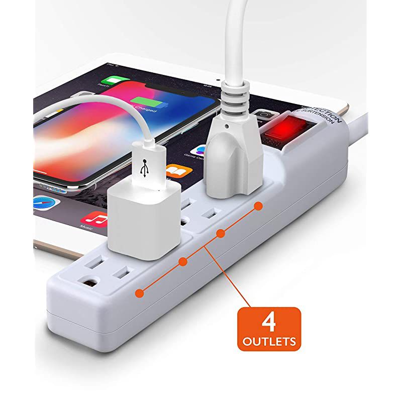 Surge Protector Power Strip Flat Plug 2 Pack 4Outlet Splitter Extender 1875 Watt 300 Joules 3FT Extension Cord Wall Mount with 3 Prong Grounded for Office Dorm Home ETL Listed