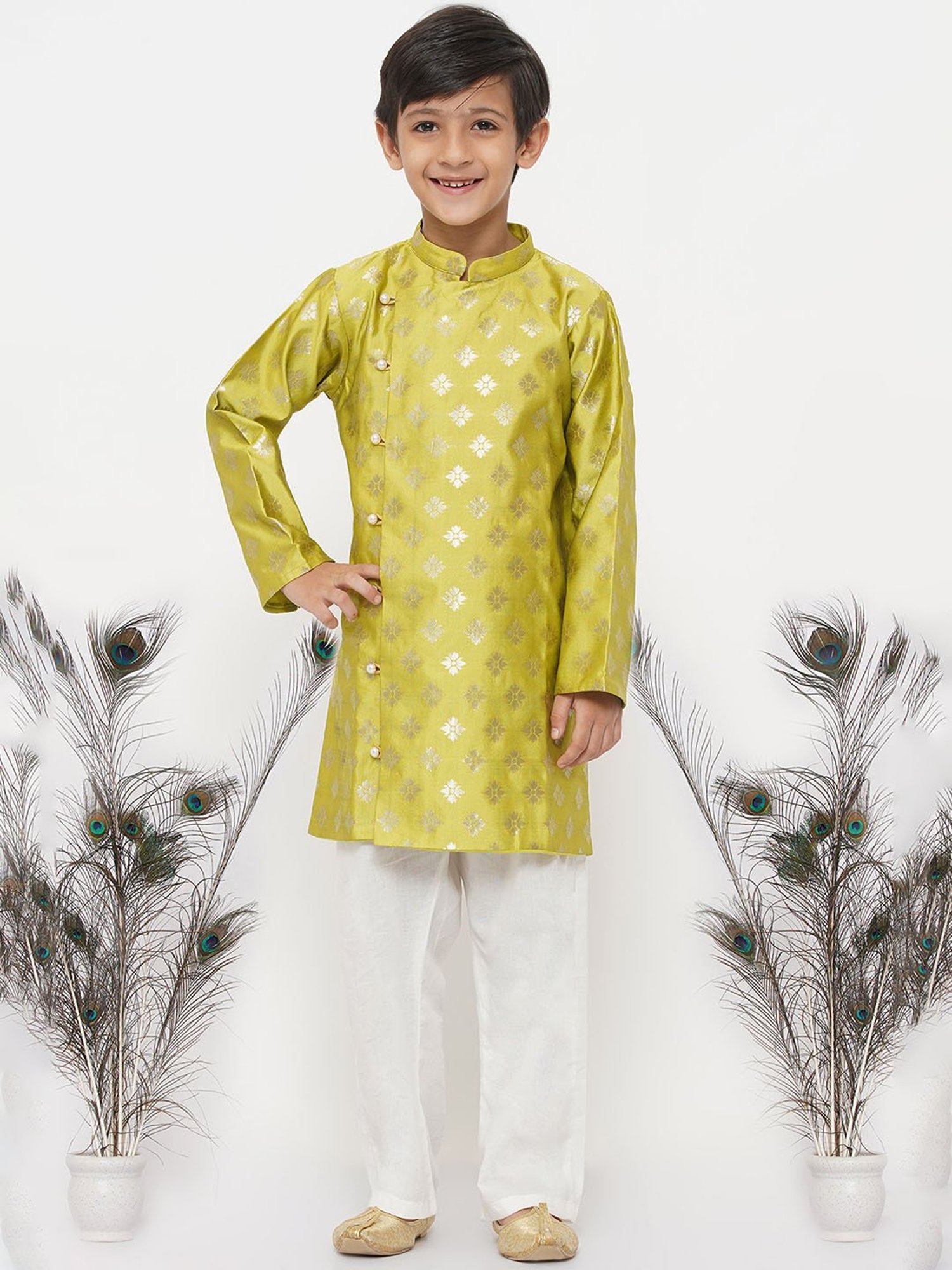 Little Bansi Green & White Printed 1 Kurta + 1 Pyjamas