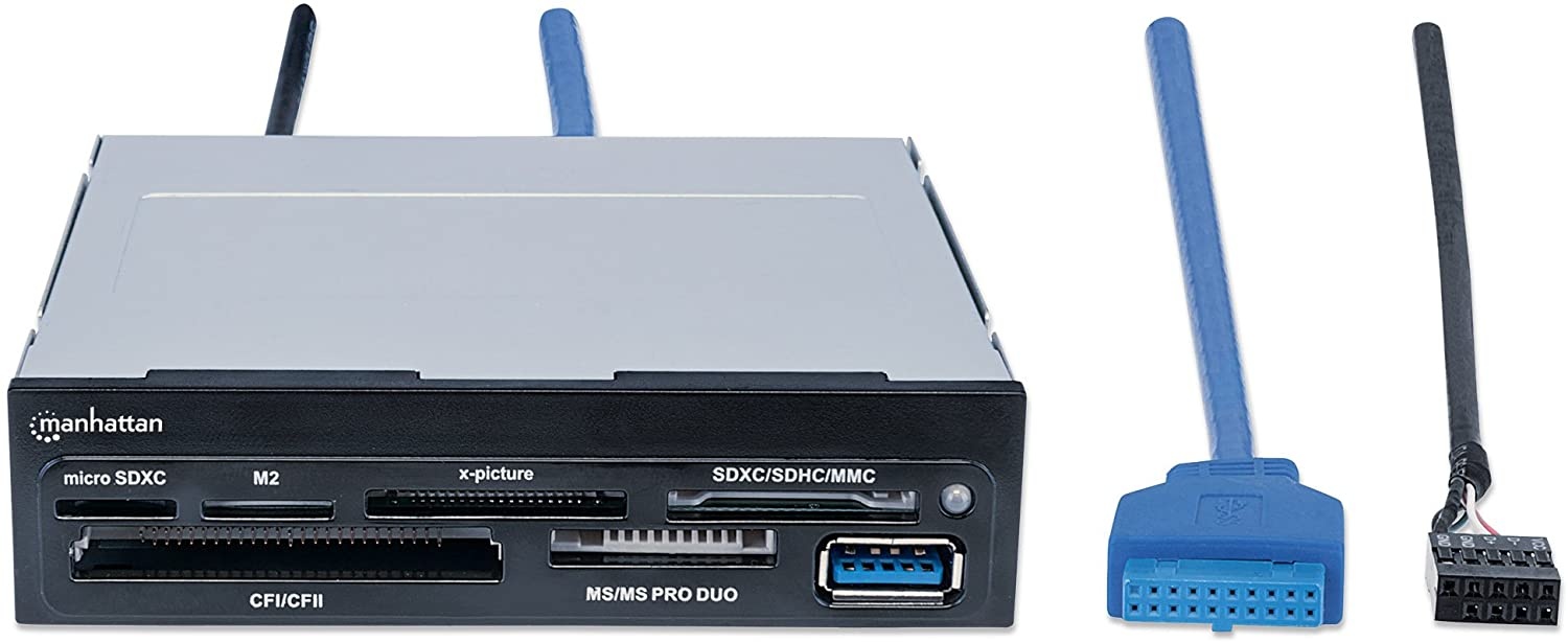 Manhattan Multi-Card Reader/Writer, SuperSpeed USB 3.0, 3.5" Bay Mount, 48-in-1