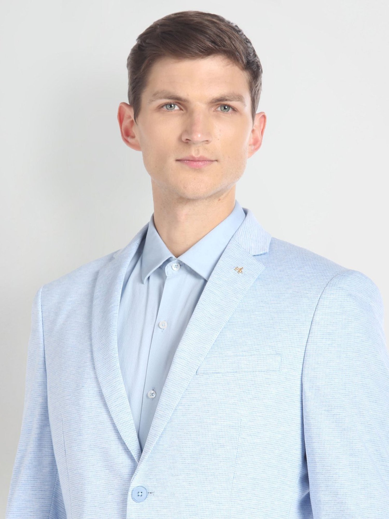Arrow Light Blue Regular Fit Self Pattern Blazer