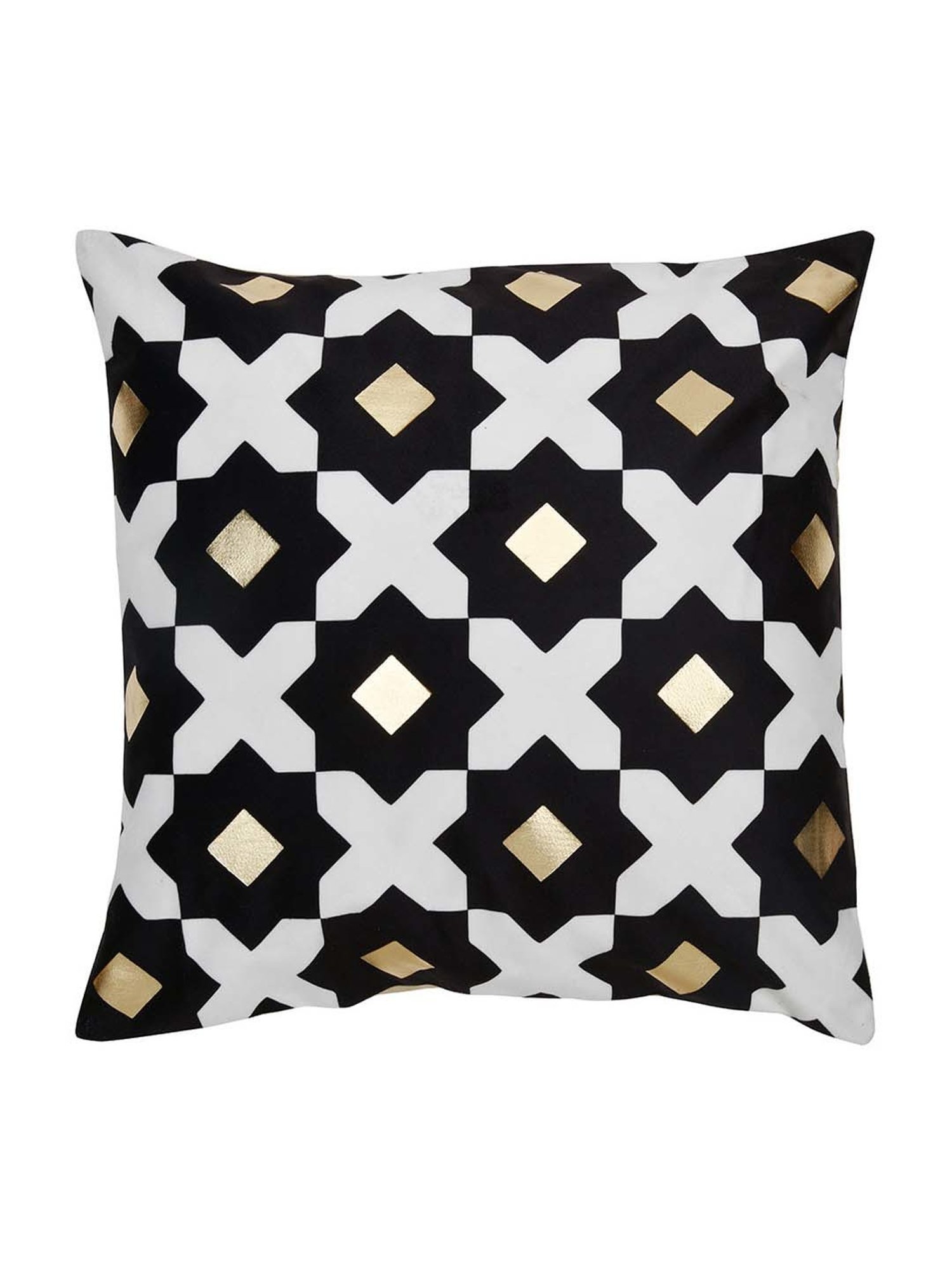 @home Nilkamal Black & Gold Polyester Cushion Cover