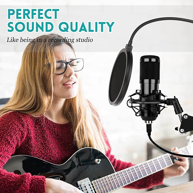 Condenser Microphone for Computer PC 192KHZ24BIT Professional Cardioid Microphone Kit with Adjustable Scissor Arm Stand Shock Mount Pop Filter for Karaoke YouTube Gaming Recording