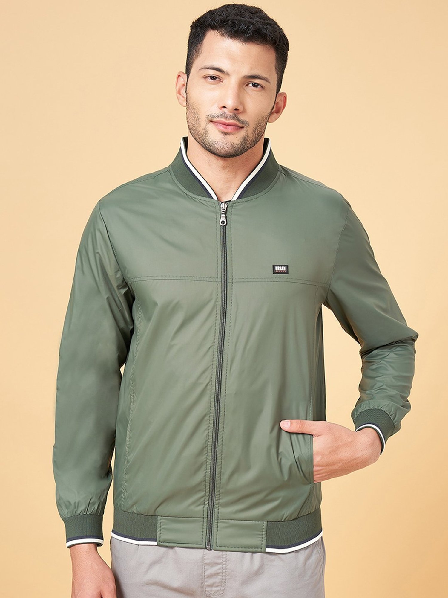 Urban Ranger by Pantaloons Olive Regular Fit Bomber Jacket