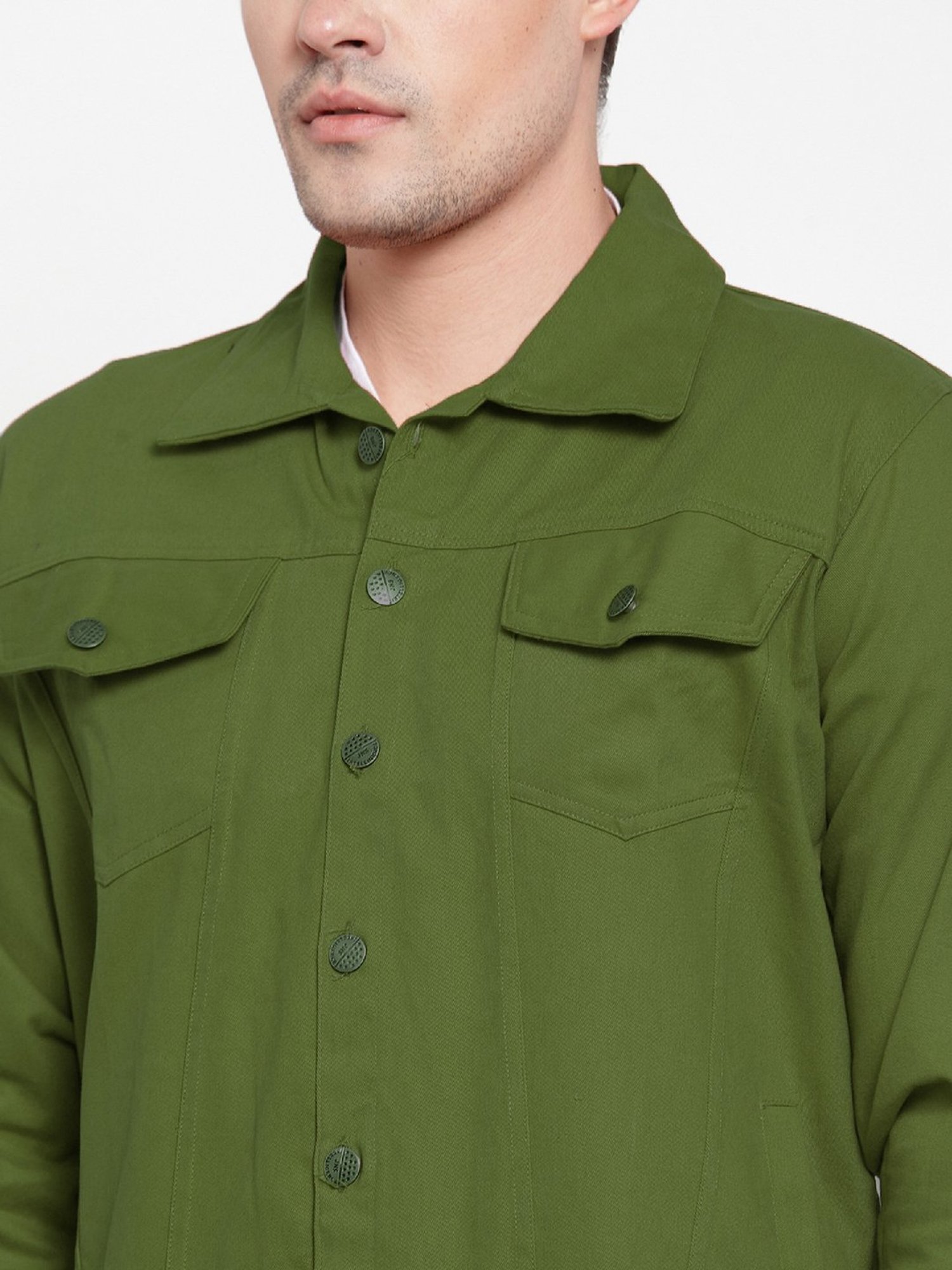 VOXATI Green Full Sleeves Shirt Collar Denim Jacket