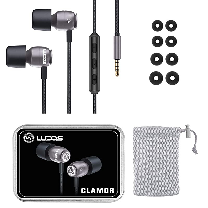 Clamor Wired Earbuds in Ear Headphones with Microphone, Earphones with Mic and Volume Control, Memory Foam, Reinforced Cable, Bass Compatible with iPhone, Apple, iPad, Computer, Laptop, PC