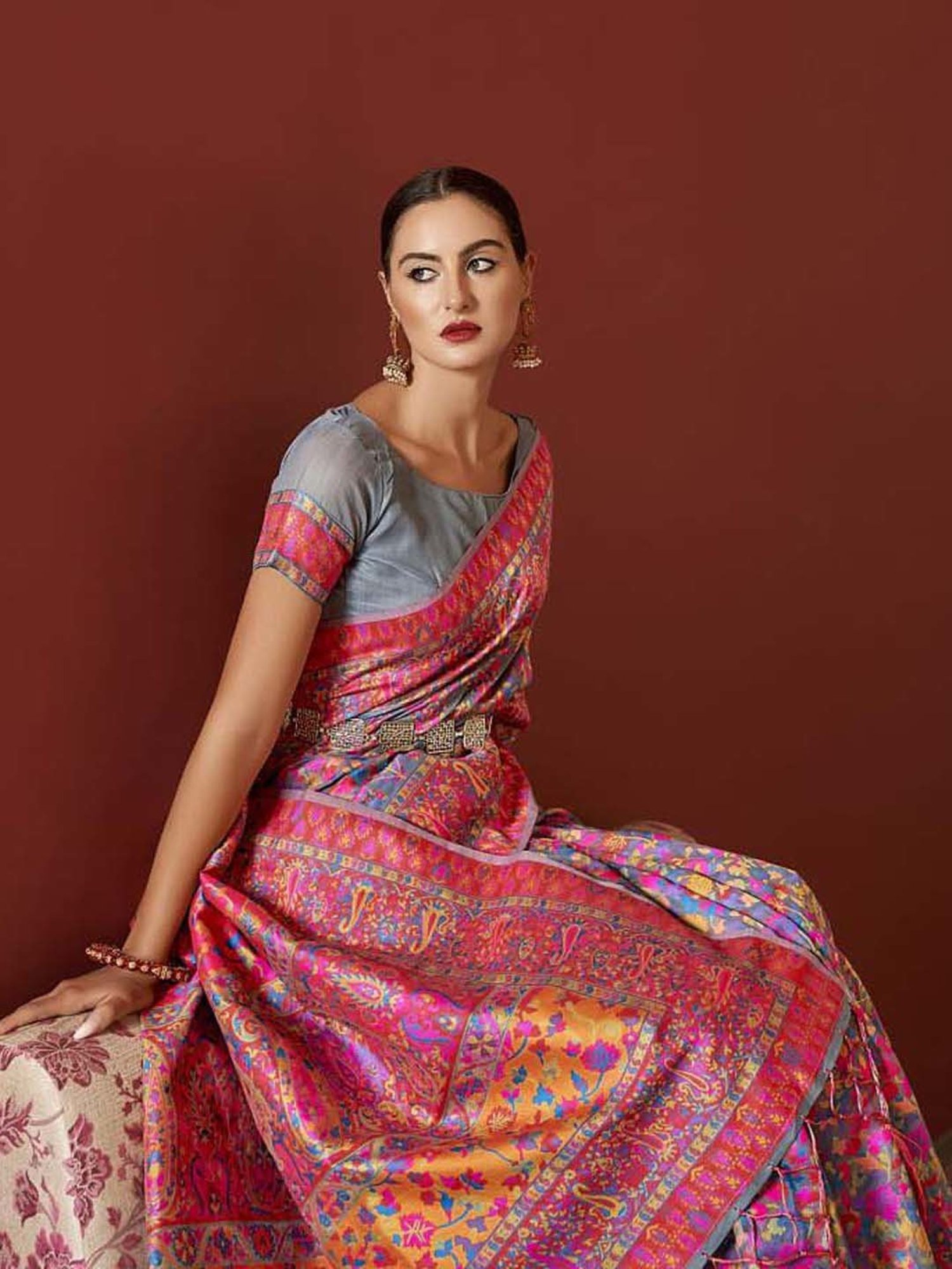 Elora Multicolored Linen Woven Saree With Unstitched Blouse