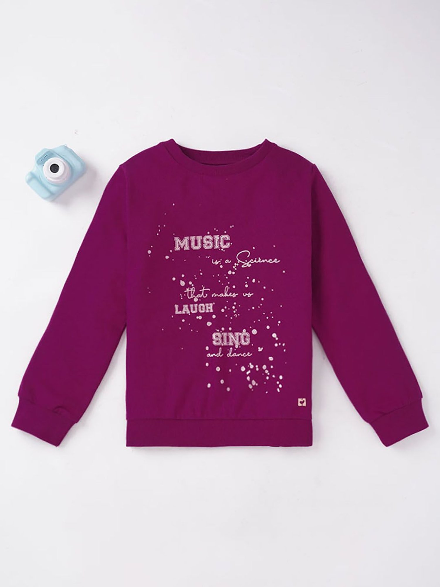 KIDS ONLY Blue Cotton Embroidered Full Sleeves Sweatshirt