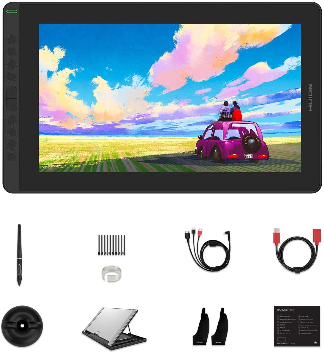 HUION 2021 Kamvas 16 Graphic Drawing Monitor 15.6 Inch Full-Laminated Pen Display Tilt Function 8192 Battery-Free Stylus, 10 Shortcut Keys, Stand Included, Blue