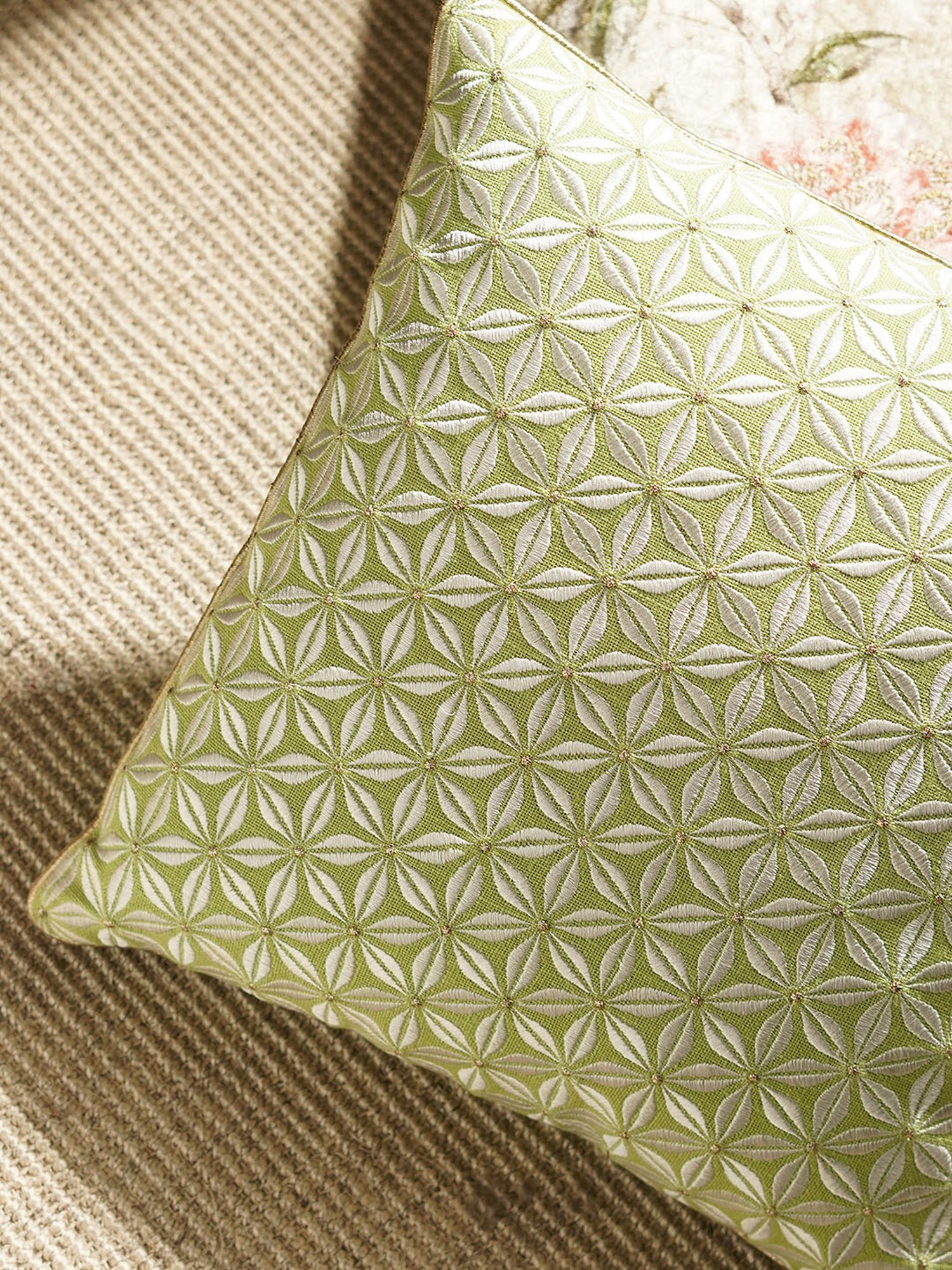Pure Home and Living Green Cotton Embroidery Cushion Cover