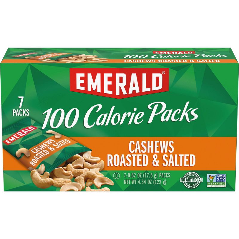 Emerald 100 Calories Cashews Roasted and Salted - 4.41oz/7ct