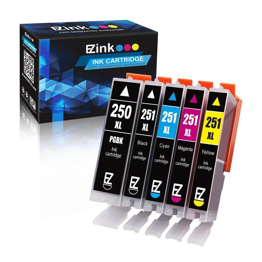 E-Z Ink (TM) Compatible Ink Cartridge Replacement for Canon PGI-250XL PGI 250 XL CLI-251XL CLI 251 XL to use with PIXMA MX922 MG5520 (1 Large Black, 1 Cyan, 1 Magenta, 1 Yellow, 1 Small Black) 5 Pack