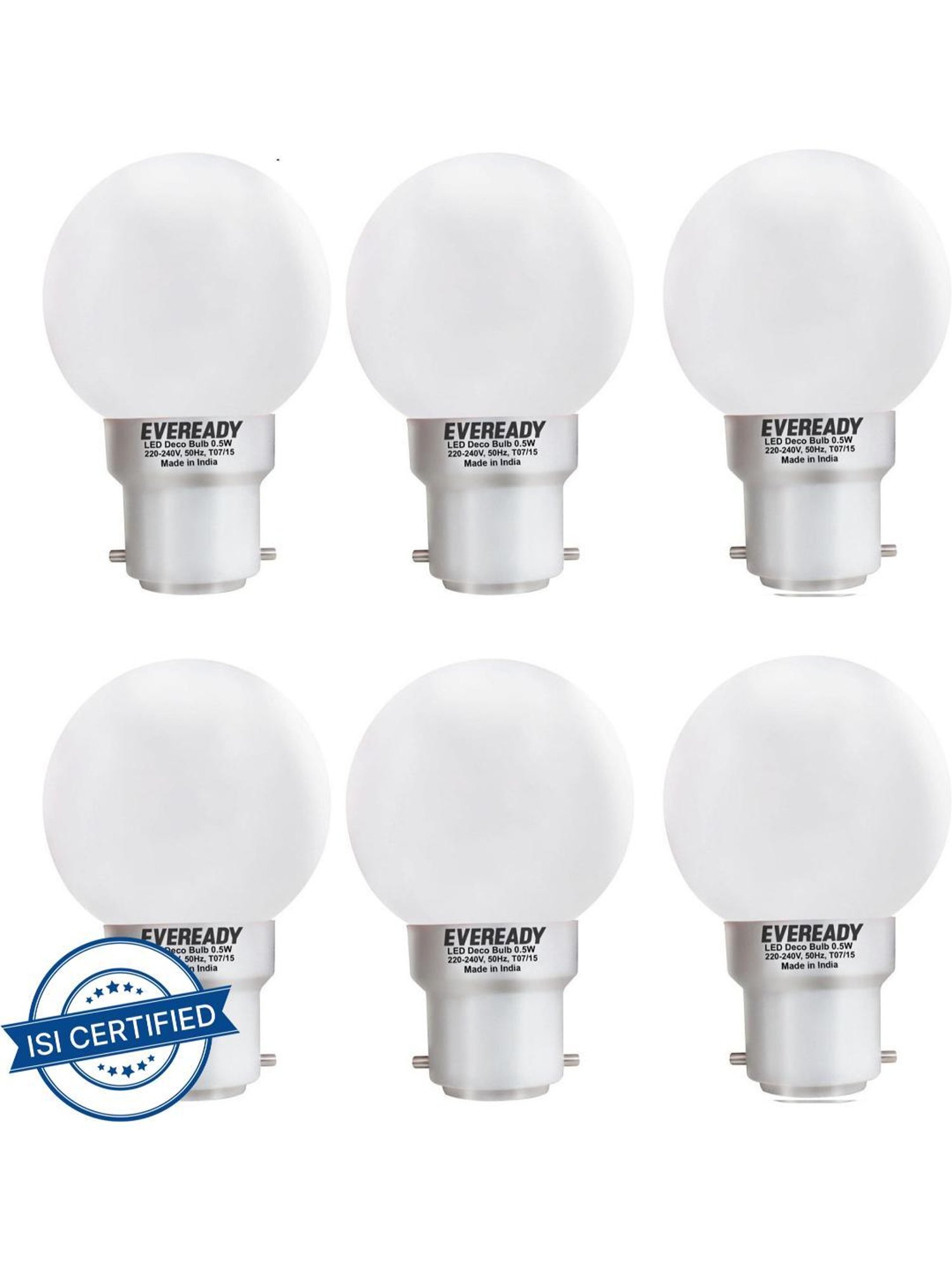 Eveready 0.5 W Standard B22 LED Bulb Pack of 6 (White)