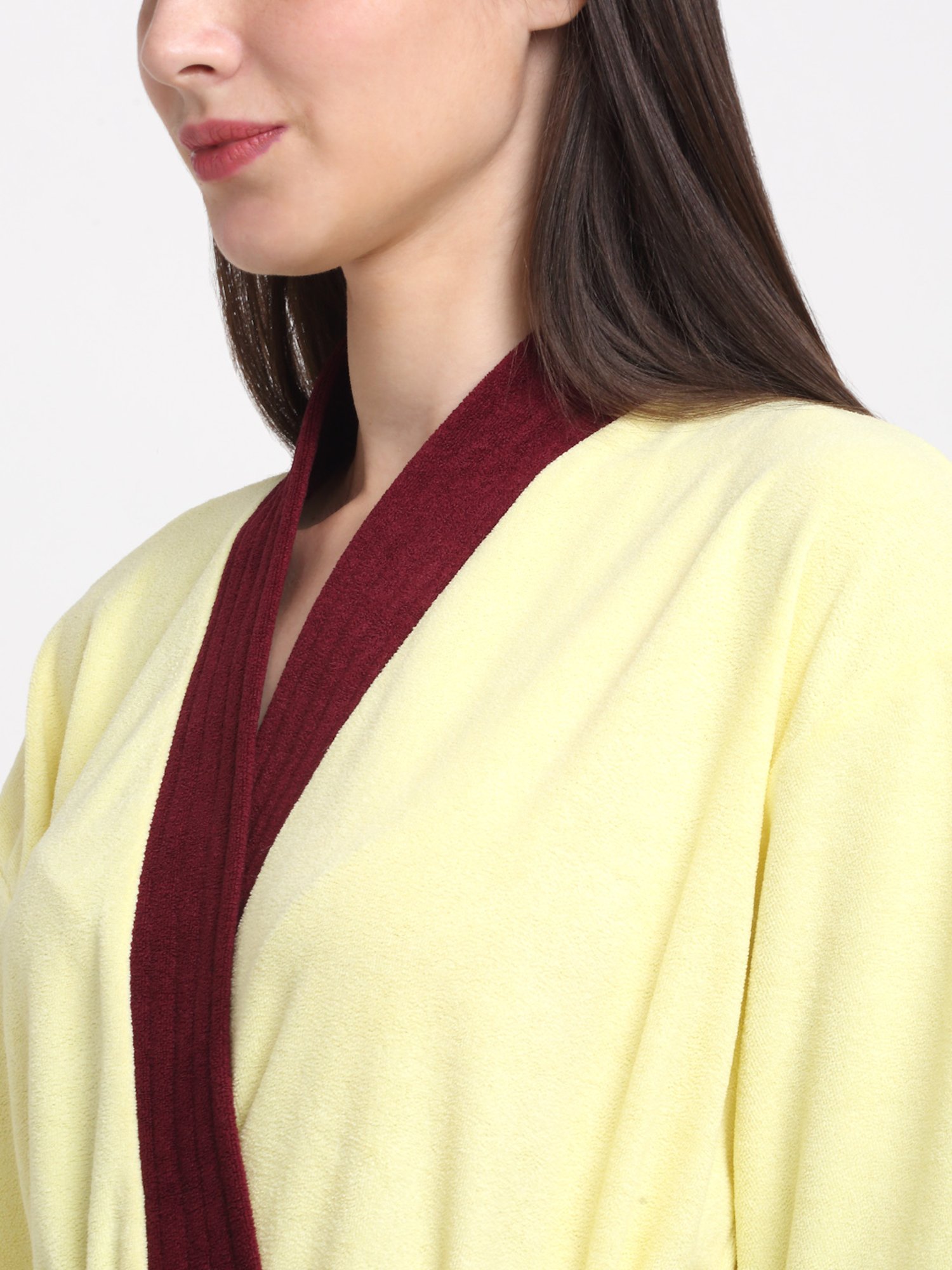 Creeva Everyday Lemon & Wine 225 GSM Micro Terry Bathrobe with Front Pocket & Kimono Collar
