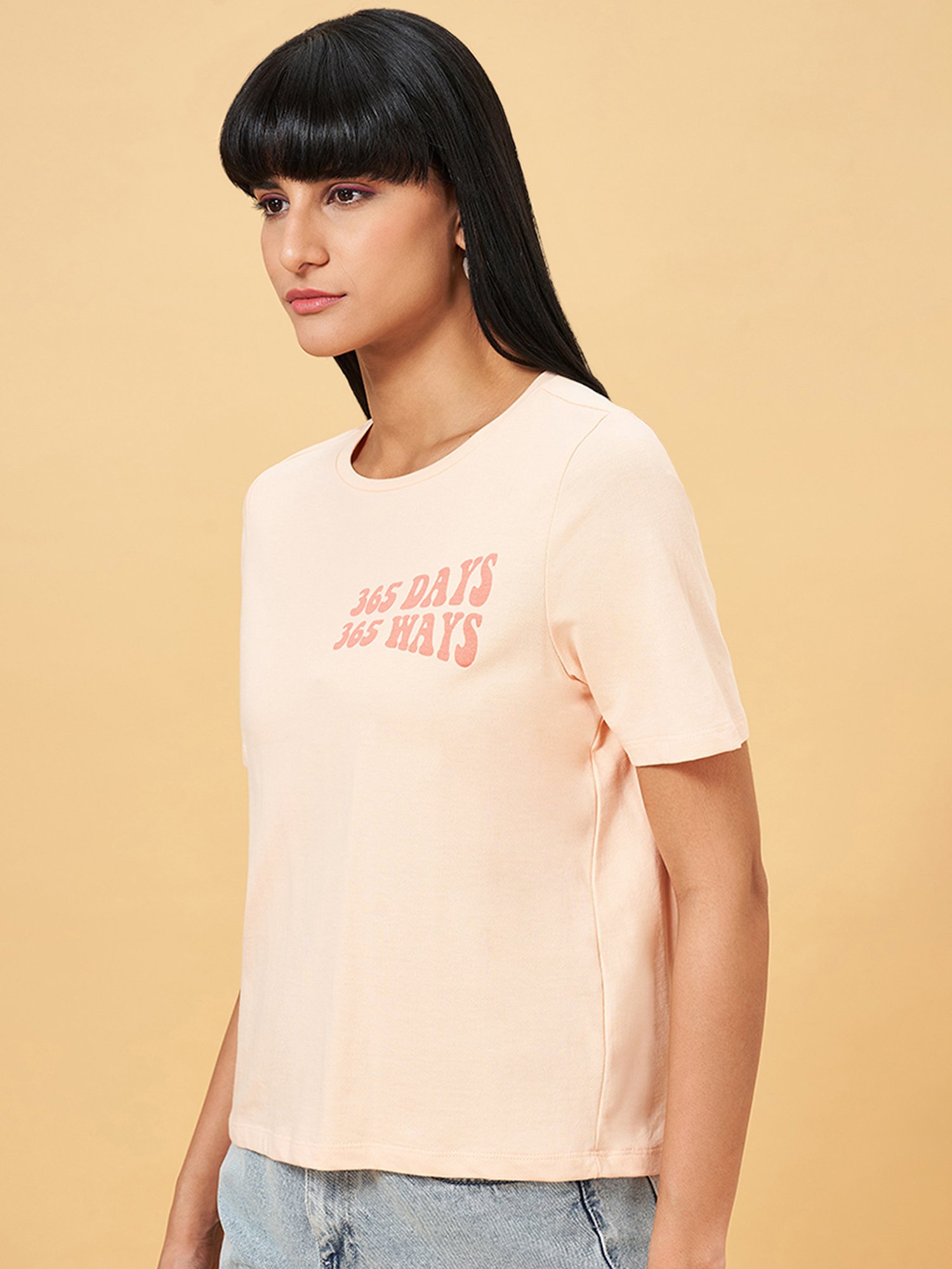 People by Pantaloons Pink Cotton Printed T-Shirt