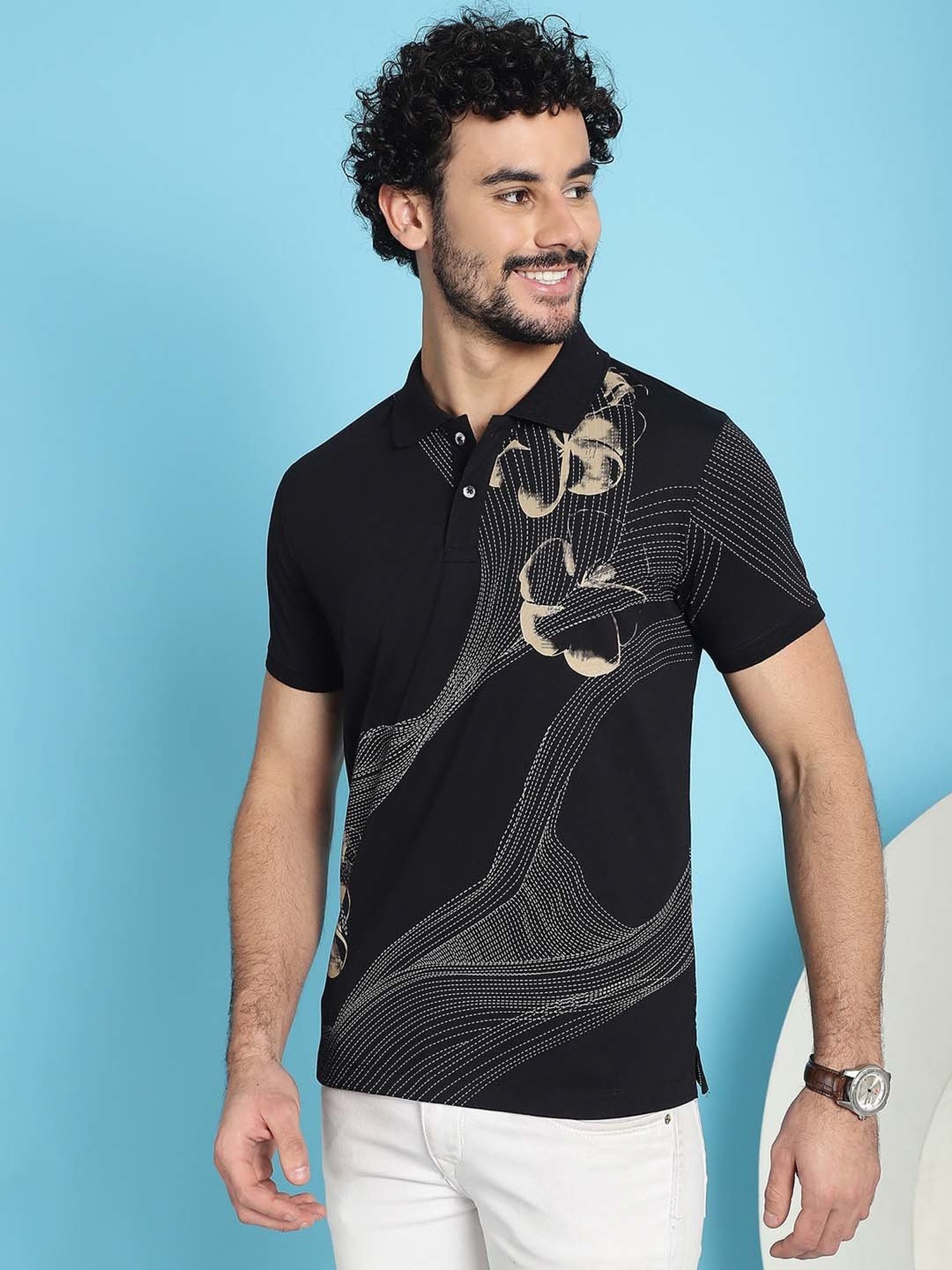 Venitian- Forbidden Clothing Black Slim Fit Printed Polo T-Shirt