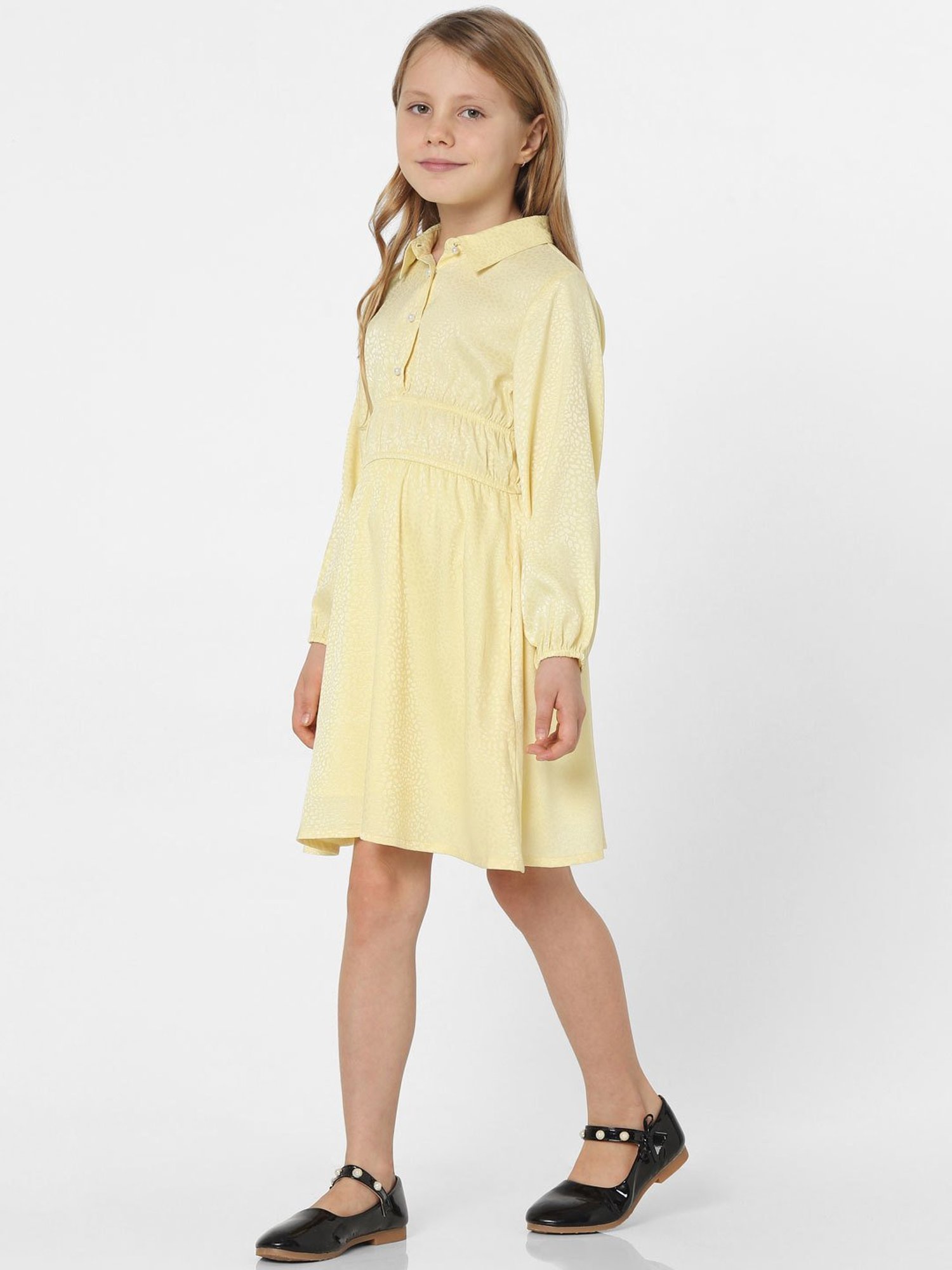 KIDS ONLY Light Yellow Solid Full Sleeves Dress