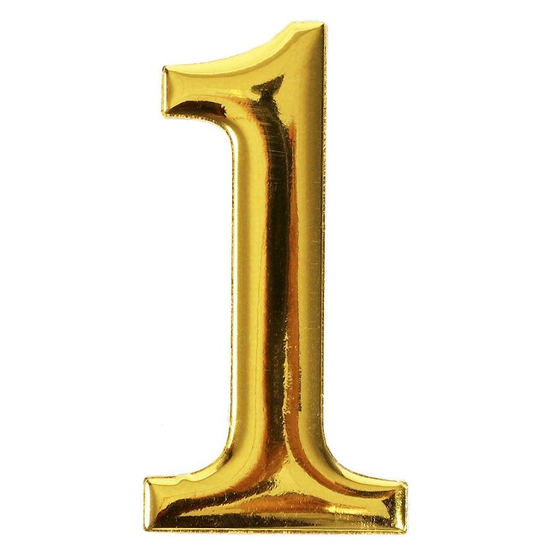 Set of 2 Gold Self-Adhesive House Number Stickers, 2 x 1.2 x 0.1 inch 3D Shape Self-sticking Label for Room, Apartment, Address, Mailboxes, Signboards