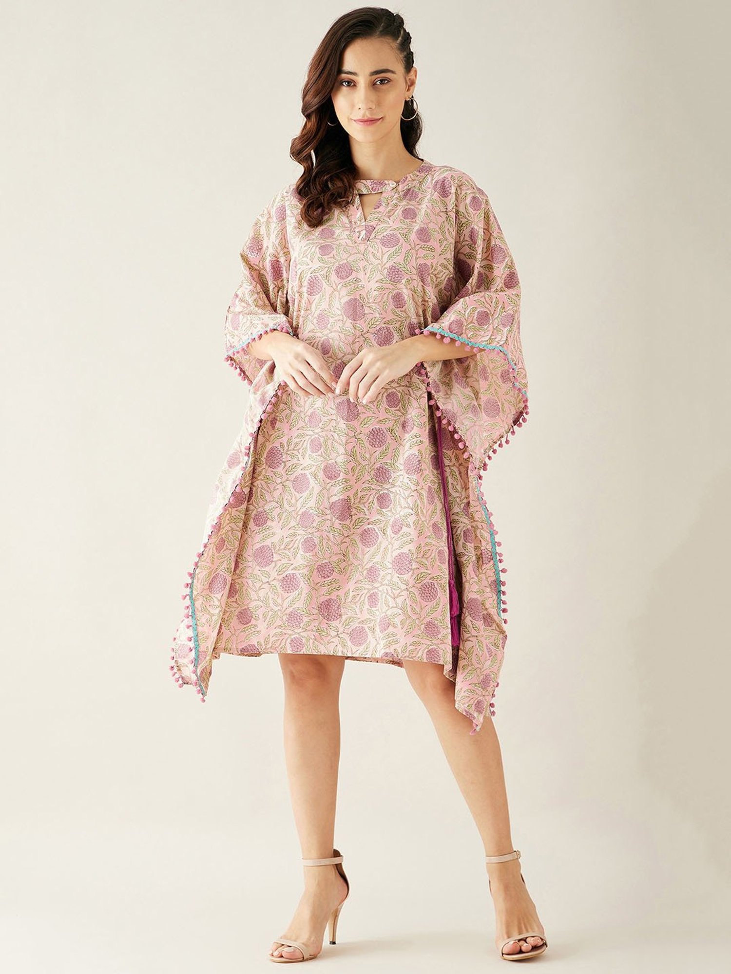 The Kaftan Company Pink Printed Kaftan Dress