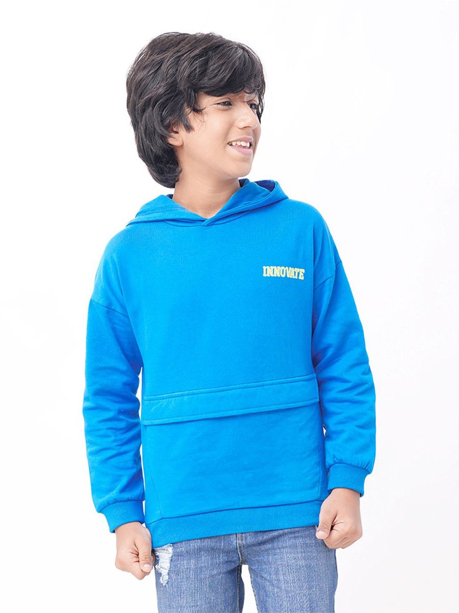 Edheads Kids Blue Cotton Printed Full Sleeves Hoodie
