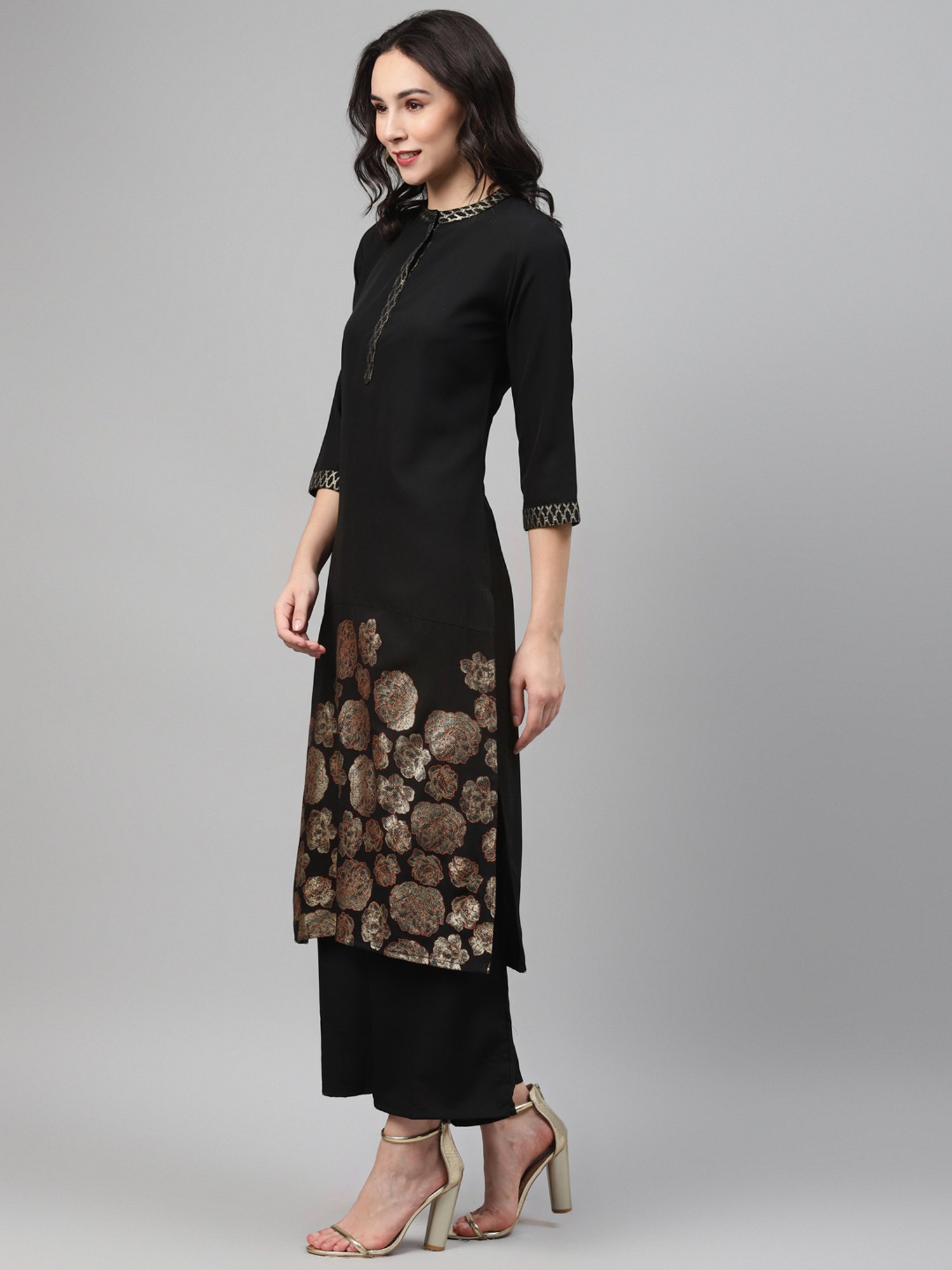 Ziyaa Black Printed Straight Kurta