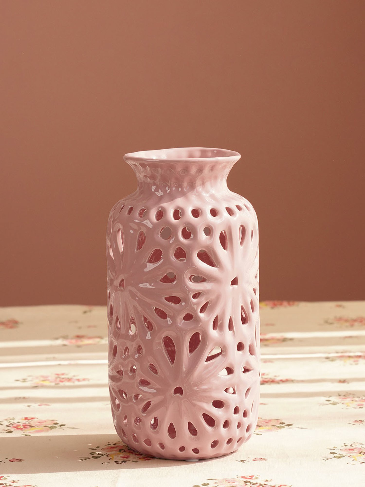 Pure Home and Living Pink Ceramic Cut Out Pattern Vase