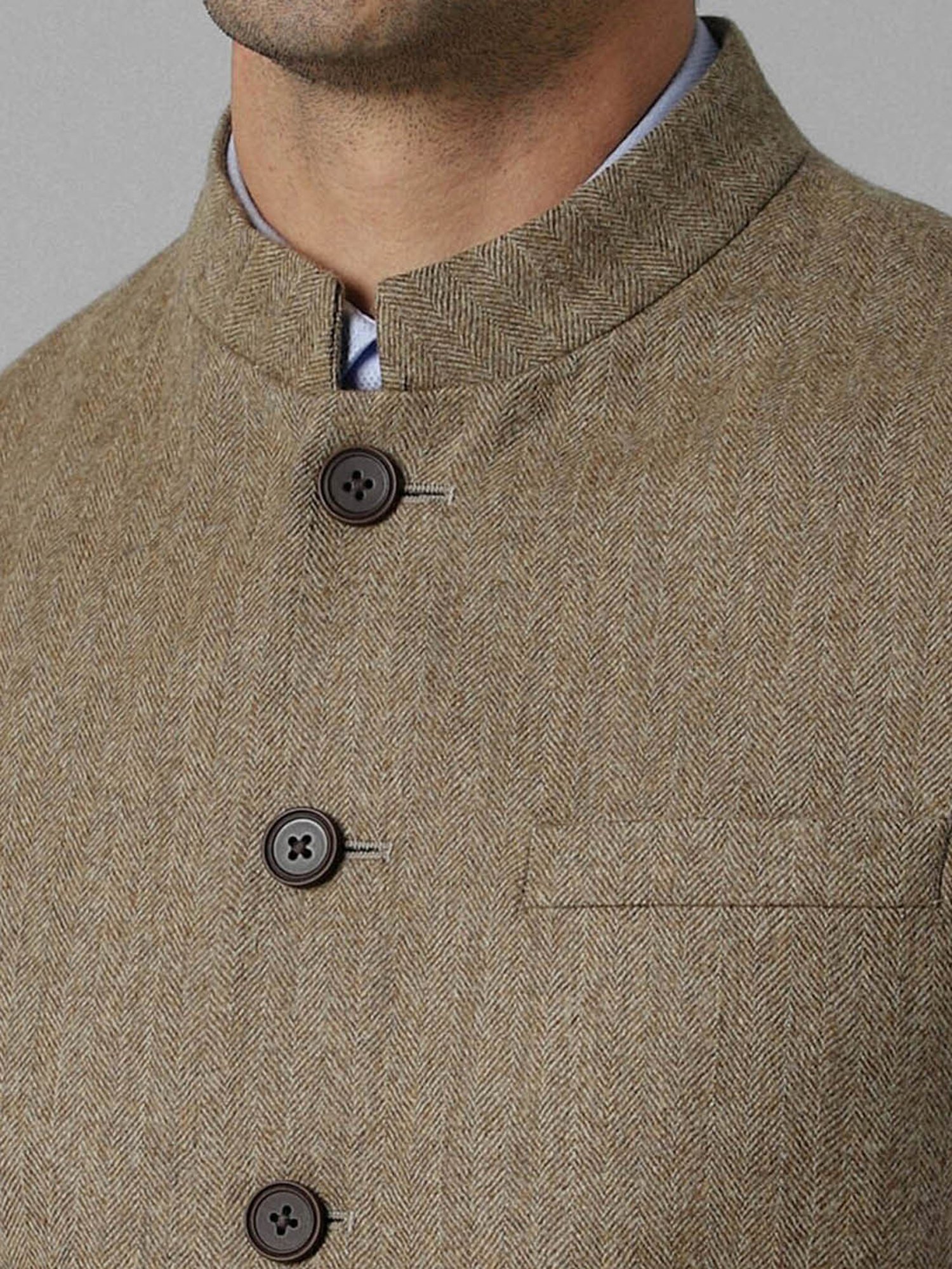 Louis Philippe Khaki Slim Fit Texture Nehru Jacket