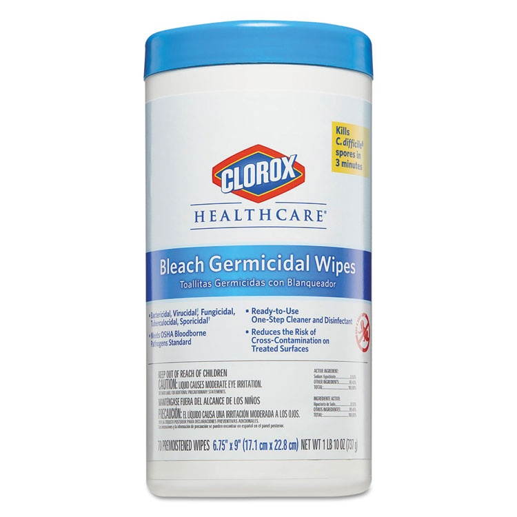 Germicidal Wipes, 6 X 5, Unscented, 150/Canister