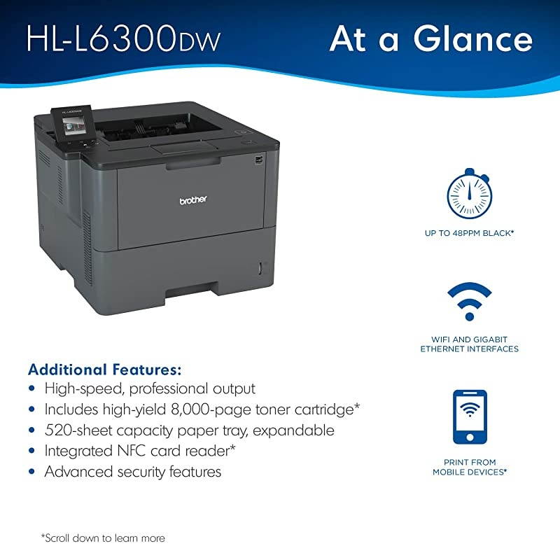 Monochrome Laser Printer HLL6300DW Wireless Networking Mobile Printing Duplex Printing Large Paper Capacity Cloud Printing  Dash Replenishment Ready