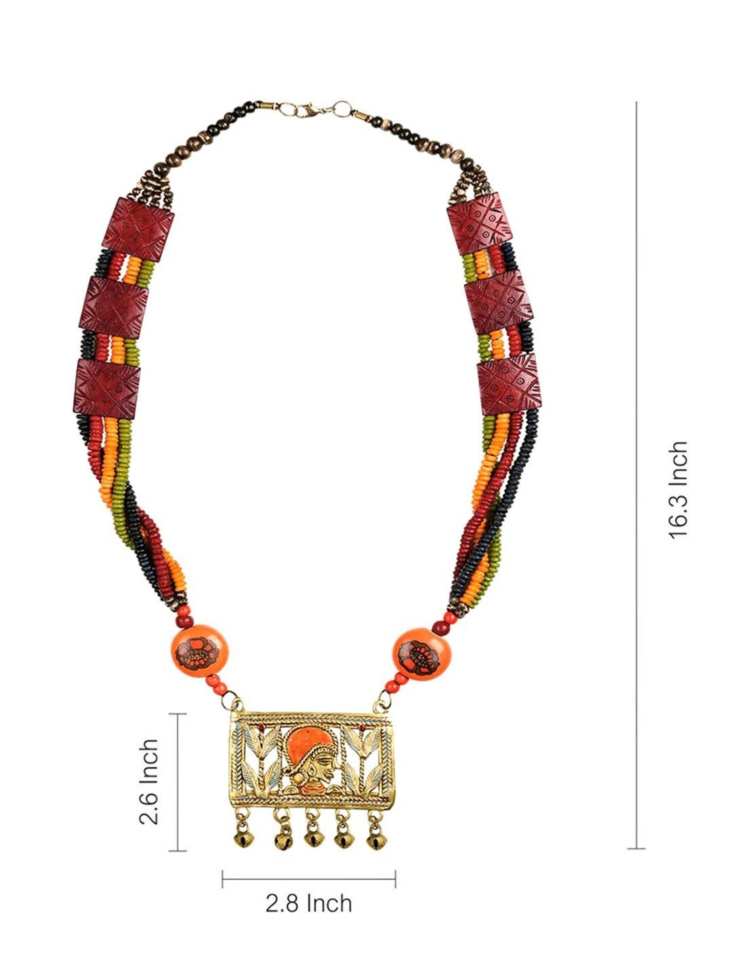 ExclusiveLane 'Tribal Queen Floral' Multicolored Brass Necklace Handcrafted in Dhokra Art
