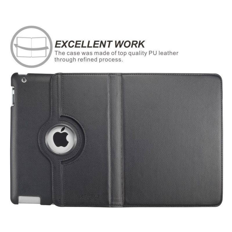 Fullbell Apple iPad 2/3/4 Case - 360 Degree Rotating Stand Smart Case Cover for iPad with Retina Display (iPad 4th Generation), the new iPad 3 & iPad 2 (Automatic Wake/Sleep Feature) - Black