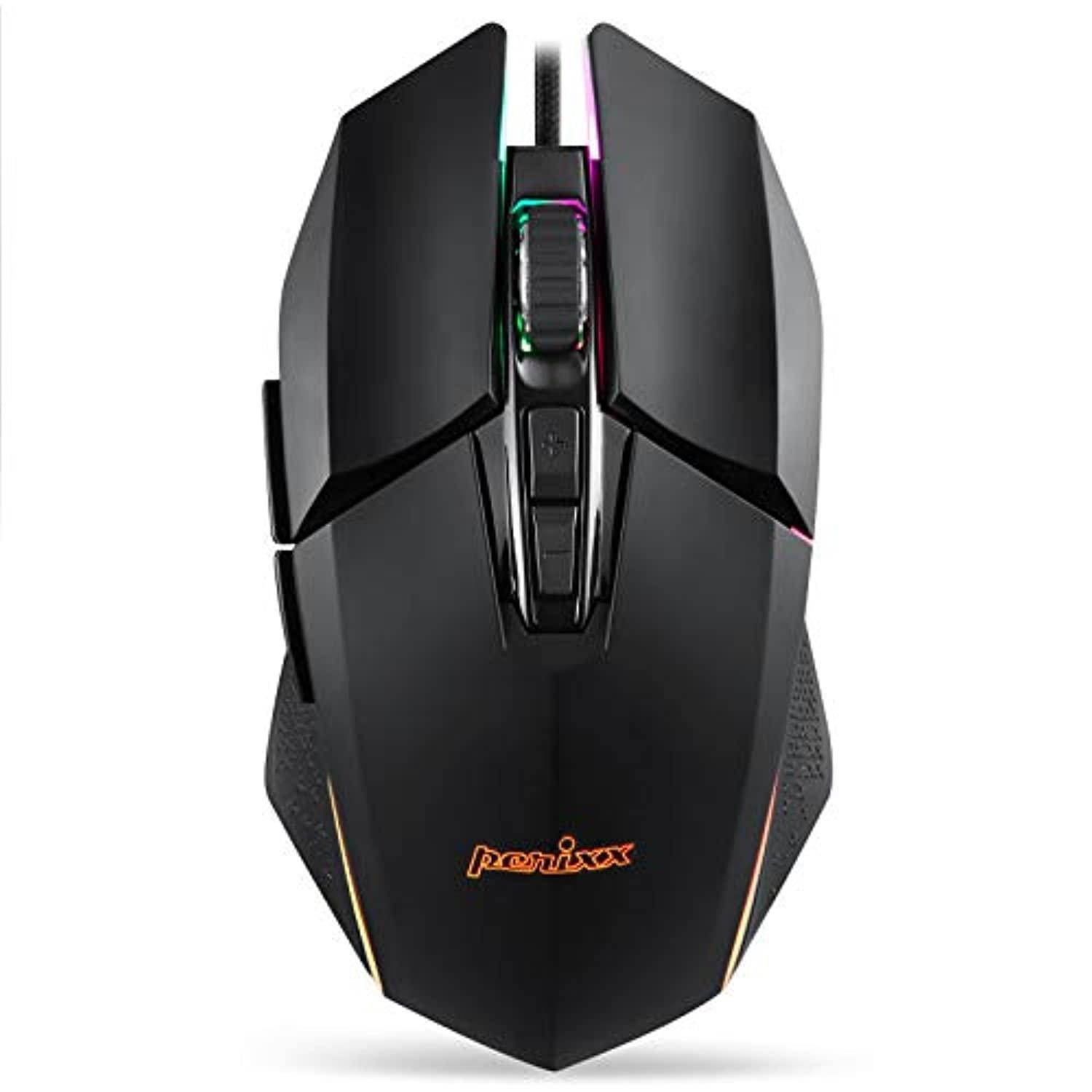 Perixx MX-2500B Wired Gaming Mouse, 5 Adjustable DPI Presets 500-10,800, RGB Lighting, 7 Programmable Buttons, Omron Switches, Ergonomic Design for PC Computer Gaming
