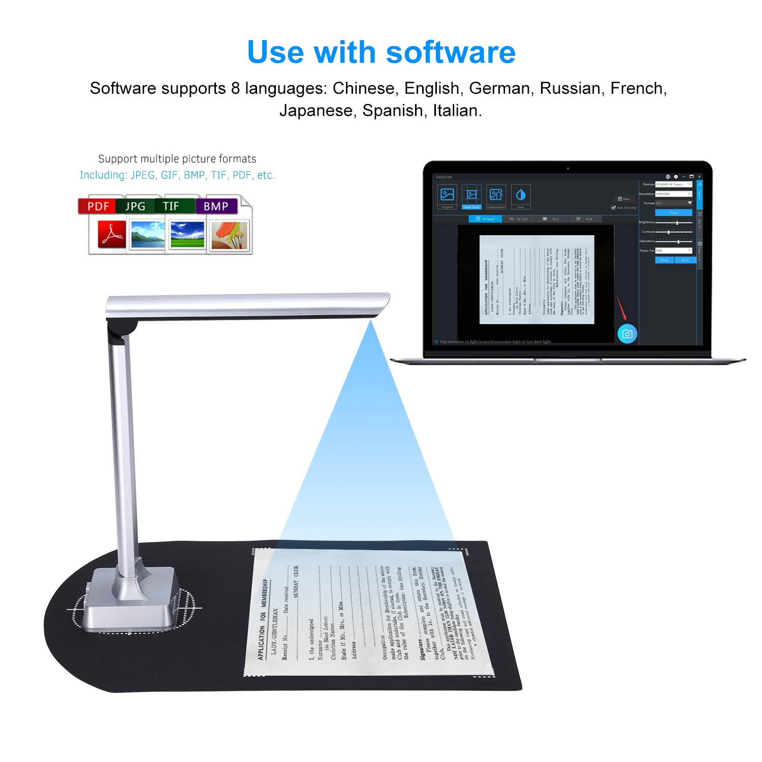 Aibecy BK31 Portable Document Camera Scanner USB 2.0 HD 10 Mega-pixels High Speed Scanner Capture Size A4 Support PDF Format Export with LED Light Compatible with Windows for Office Classroom