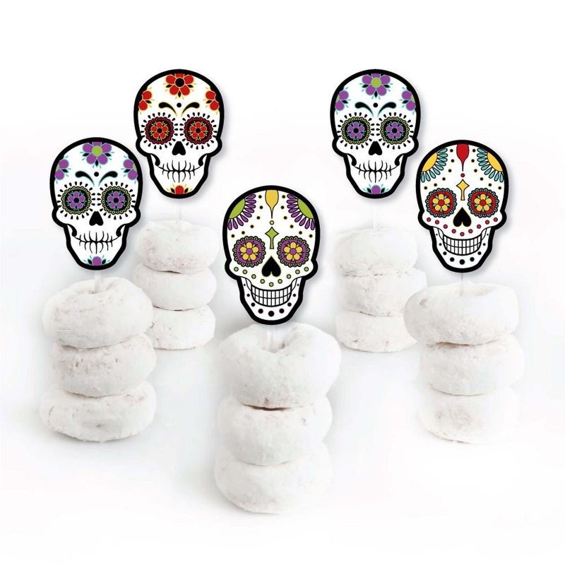 Big Dot of Happiness Day of the Dead - Dessert Cupcake Toppers - Halloween Sugar Skull Party Clear Treat Picks - Set of 24